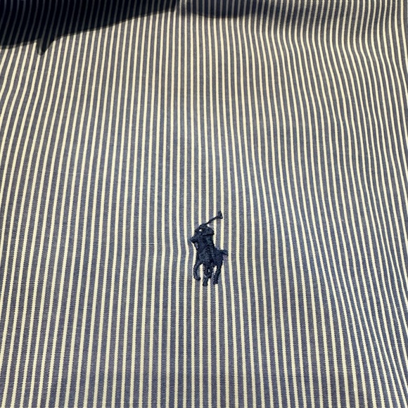 Ralph Lauren Shirt Adult 17 36/37 LT Blue White Pony Preppy Striped Casual Mens - Picture 4 of 5